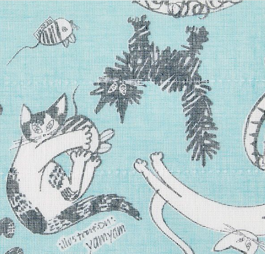 白雪友禅ふきん ”meow meow meow” ベージュ/ブルー