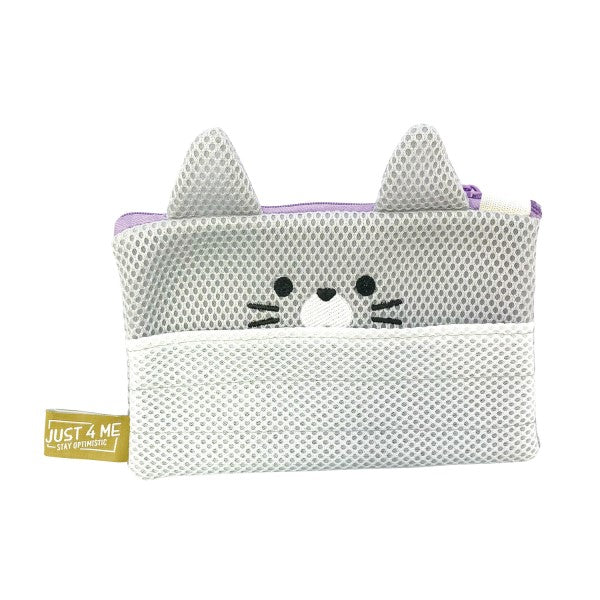 85582 メッシュマスクポーチ ねこ・GY